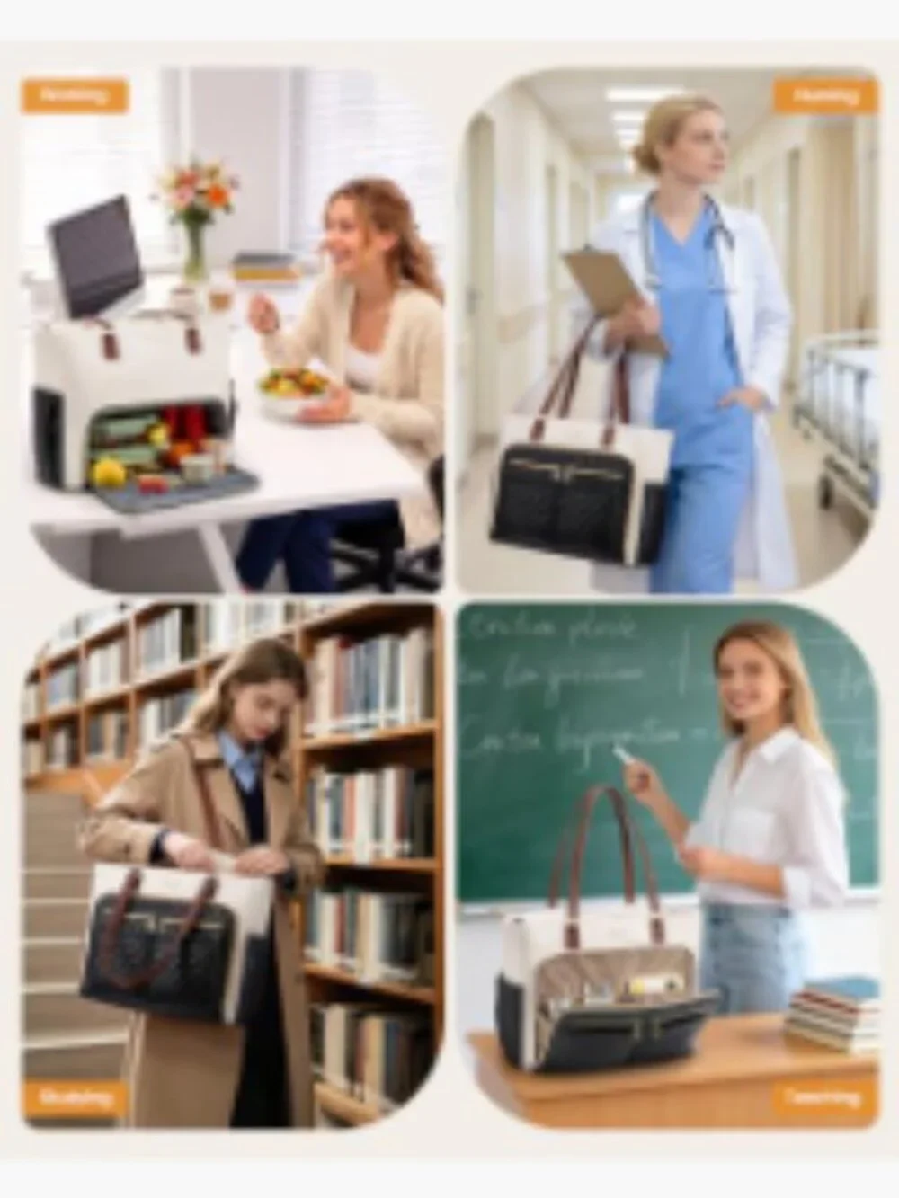 3-in-1 Work Tote with Insulated Lunch Compartment, PU Leather Laptop Bag with